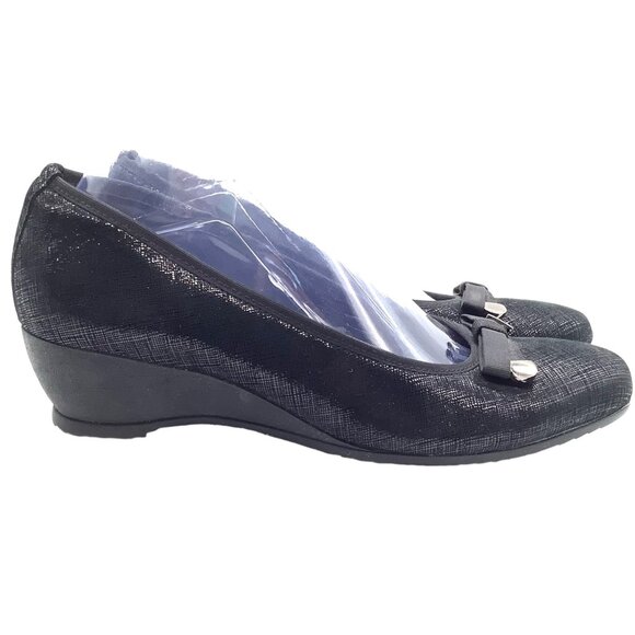 MUNRO AMERICAN 8W 8 Wide Randa Crosshatch Wedge Pump Heel Metallic Sparkle Black - Picture 1 of 11